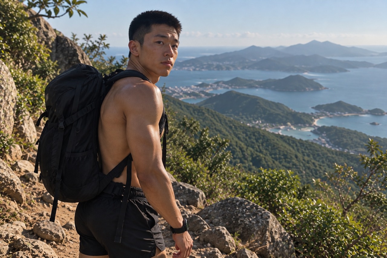 Hiking on a coastal mountain trail